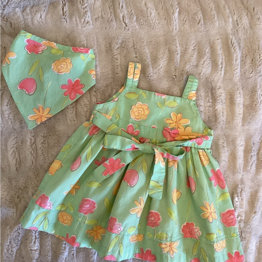 Floral Green Dress with Matching Bandana